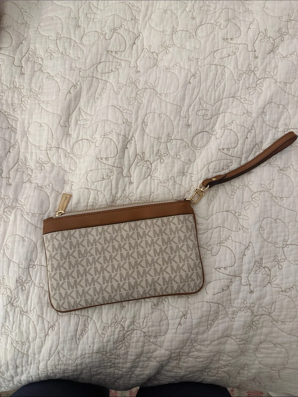 Michael Kors Signature Logo Wristlet in Beige and Brown